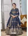 Navy Blue Latest Designer Readymade Party Wear Jacquard Gown Suit