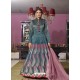 Teal Blue Latest Designer Readymade Party Wear Jacquard Gown Suit