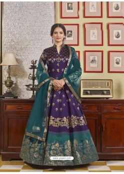 Purple Latest Designer Readymade Party Wear Jacquard Gown Suit