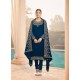 Teal Blue Designer Faux Georgette Party Wear Straight Salwar Suit