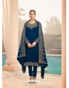 Teal Blue Designer Faux Georgette Party Wear Straight Salwar Suit