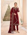 Maroon Designer Faux Georgette Party Wear Straight Salwar Suit