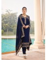 Navy Blue Designer Faux Georgette Party Wear Straight Salwar Suit