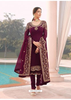 Deep Wine Designer Faux Georgette Party Wear Straight Salwar Suit