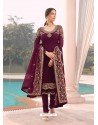 Deep Wine Designer Faux Georgette Party Wear Straight Salwar Suit