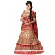 Incredible Beige And Red Embroidered Work Net A Line Lehenga Choli