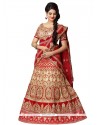 Incredible Beige And Red Embroidered Work Net A Line Lehenga Choli