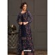 Navy Blue Designer Party Wear Super Net Pakistani Suit