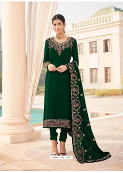 Dark Green Designer Faux Georgette Party Wear Straight Salwar Suit