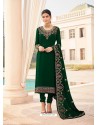 Dark Green Designer Faux Georgette Party Wear Straight Salwar Suit