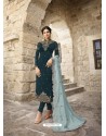 Teal Blue Designer Satin Georgette Party Wear Straight Salwar Suit