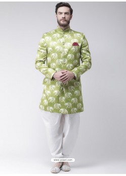 Green Readymade Designer Indo Western Sherwani