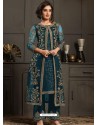 Teal Blue Designer Party Wear Butterfly Net Pakistani Suit