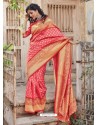 Light Red Designer Traditional Wear Silk Sari
