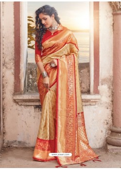 Cream Designer Traditional Wear Silk Sari