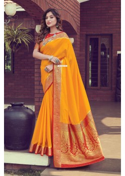 Orange Designer Traditional Wear Pure Silk Sari