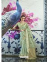 Sea Green Designer Traditonal Wear Tissue Zari Organza Sari