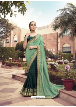 Teal Blue Designer Traditonal Party Wear Silk Sari