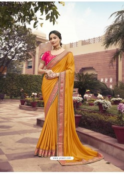 Yellow Designer Traditonal Party Wear Silk Sari