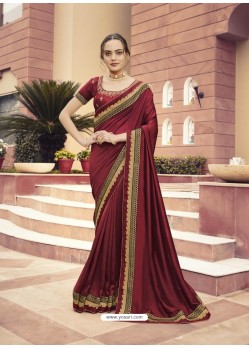 Maroon Designer Traditonal Party Wear Silk Sari