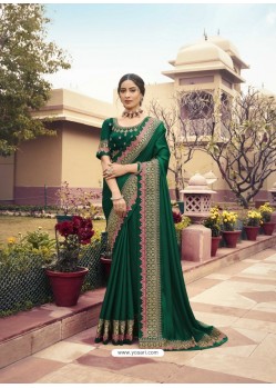 Dark Green Designer Traditonal Party Wear Silk Sari