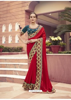Red Designer Traditonal Party Wear Silk Sari
