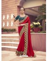 Red Designer Traditonal Party Wear Silk Sari