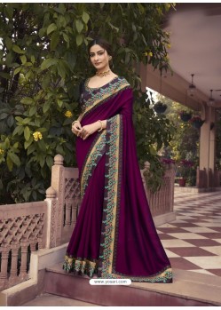 Deep Wine Designer Traditonal Party Wear Silk Sari