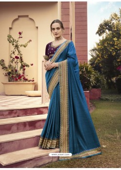 Blue Designer Traditonal Party Wear Silk Sari