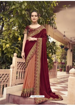 Maroon Designer Traditonal Party Wear Silk Sari