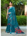 Blue Casual Designer Printed Georgette Sari