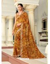 Mustard Casual Designer Printed Georgette Sari