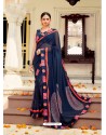 Navy Blue Casual Designer Printed Georgette Sari