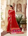 Red Casual Designer Printed Georgette Sari