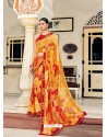 Yellow Casual Designer Printed Georgette Sari