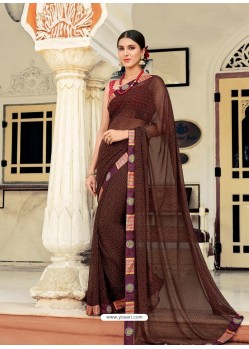 Coffee Casual Designer Printed Georgette Sari