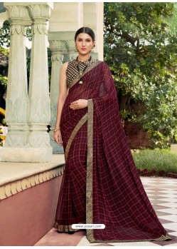 Maroon Casual Designer Printed Georgette Sari