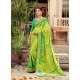 Parrot Green Casual Designer Printed Georgette Sari