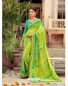 Parrot Green Casual Designer Printed Georgette Sari