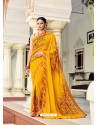 Yellow Casual Designer Printed Georgette Sari