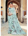 Sky Blue Casual Designer Printed Georgette Sari