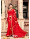 Red Casual Designer Printed Georgette Sari