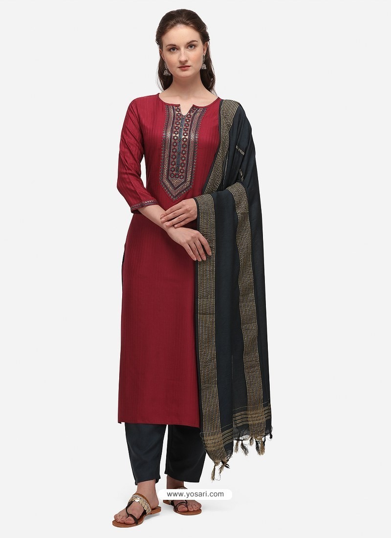 EVERSOFT Maroon khadi cotton unstitched suits with dupatta salwar  |unstitched suit |modern suit |