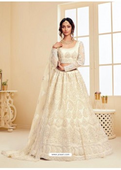 Off White Heavy Embroidered Designer Net Wedding Lehenga Choli