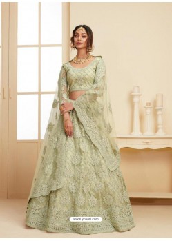Pista Green Heavy Embroidered Designer Net Wedding Lehenga Choli
