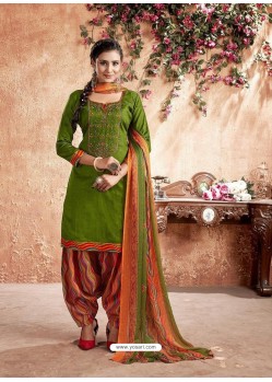 Forest Green Designer Party Wear Pure Cotton Punjabi Patiala Suit