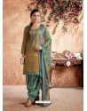 Beige Designer Party Wear Pure Cotton Punjabi Patiala Suit