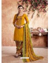 Mustard Designer Party Wear Pure Cotton Punjabi Patiala Suit