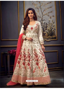 Off White Latest Designer Heavy Embroidered Party Wear Anarkali Suit