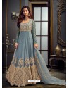 Aqua Grey Latest Designer Heavy Embroidered Party Wear Anarkali Suit